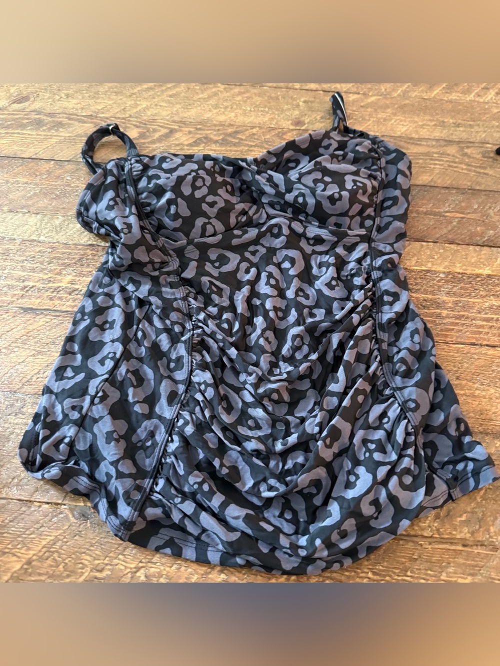 Women’s Swim Suit Black & Gray Leopard Print Tank Top (Size L)